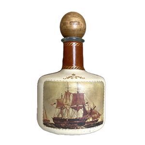 VTG Fausto Corduri Leather-Wrapped Glass Decanter Clipper Ship Nautical Design